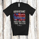 MacnyStore - Personalized Custom Name Assistant Fireworks Director Runs; Proud 4th of July US Flag Firecracker T-Shirt