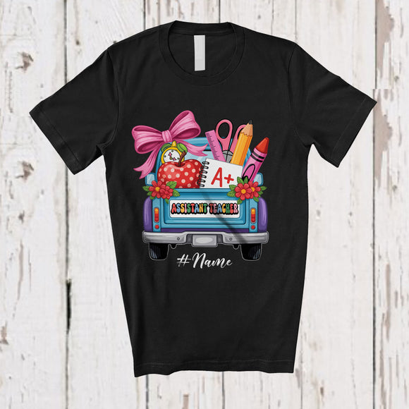 MacnyStore - Personalized Custom Name Assistant Teacher Collection; Joyful Back To School Teacher On Truck T-Shirt