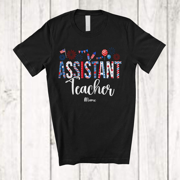 MacnyStore - Personalized Custom Name Assistant Teacher; Amazing 4th Of July US Flag Patriotic; Jobs Proud T-Shirt