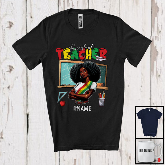 MacnyStore - Personalized Custom Name Assistant Teacher, Proud Juneteenth Afro Girl Women, Black African American T-Shirt