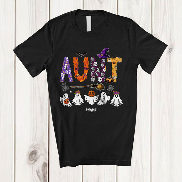 MacnyStore - Personalized Custom Name Aunt; Spooky Halloween Boo Ghost Witch Aunt; Family Group T-Shirt