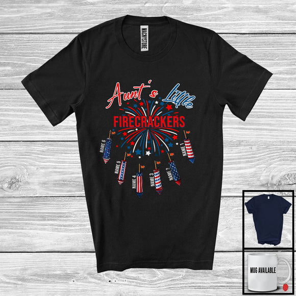 MacnyStore - Personalized Custom Name Aunt's Little Firecrackers, Proud 4th Of July Fireworks, Family Patriotic T-Shirt