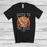 MacnyStore - Personalized Custom Name Auntie To The Bone; Scary Halloween Moon Skeleton Hand; Family T-Shirt