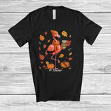 MacnyStore - Personalized Custom Name Autumn Flamingo Drink Coffee; Lovely Thanksgiving Fall Leaf Family T-Shirt