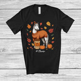 MacnyStore - Personalized Custom Name Autumn Horse Drink Coffee; Lovely Thanksgiving Fall Leaf Family T-Shirt