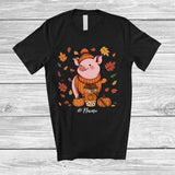 MacnyStore - Personalized Custom Name Autumn Pig Drink Coffee; Lovely Thanksgiving Fall Leaf Family T-Shirt