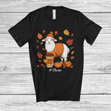 MacnyStore - Personalized Custom Name Autumn Sheep Drink Coffee; Lovely Thanksgiving Fall Leaf Family T-Shirt