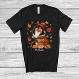 MacnyStore - Personalized Custom Name Autumn Shelties Drink Coffee; Lovely Thanksgiving Fall Leaf Family T-Shirt