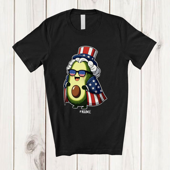 MacnyStore - Personalized Custom Name Avocado American Flag Cape; Amazing 4th Of July Fruit Vegan Patriotic T-Shirt
