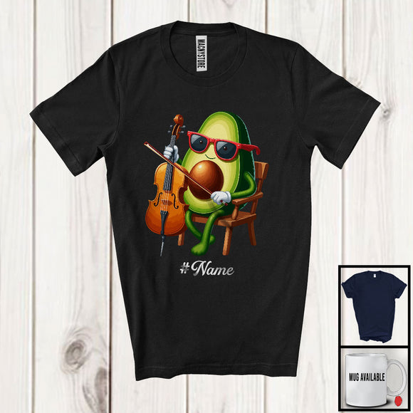 MacnyStore - Personalized Custom Name Avocado Playing Cello, Lovely Fruit Vegan Cello Musical Instrument T-Shirt