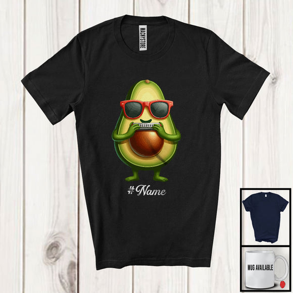 MacnyStore - Personalized Custom Name Avocado Playing Harmonica, Lovely Fruit Vegan Harmonica Musical Instrument T-Shirt