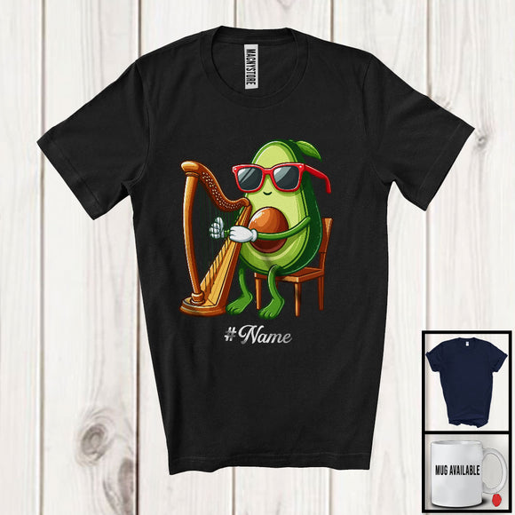 MacnyStore - Personalized Custom Name Avocado Playing Harp, Lovely Fruit Vegan Harp Musical Instrument T-Shirt