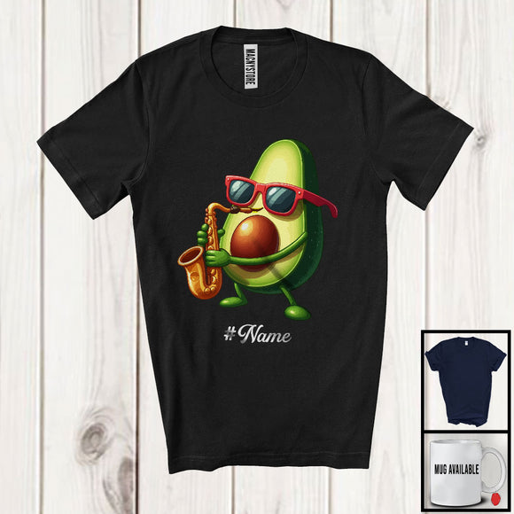 MacnyStore - Personalized Custom Name Avocado Playing Saxophone, Lovely Fruit Vegan Saxophone Musical Instrument T-Shirt