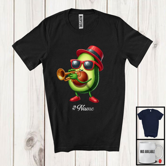 MacnyStore - Personalized Custom Name Avocado Playing Trumpet, Lovely Fruit Vegan Trumpet Musical Instrument T-Shirt