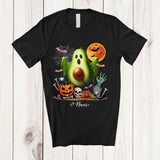MacnyStore - Personalized Custom Name Avocado Wearing Ghost Boo Costume; Creepy Halloween Fruit Vegan T-Shirt
