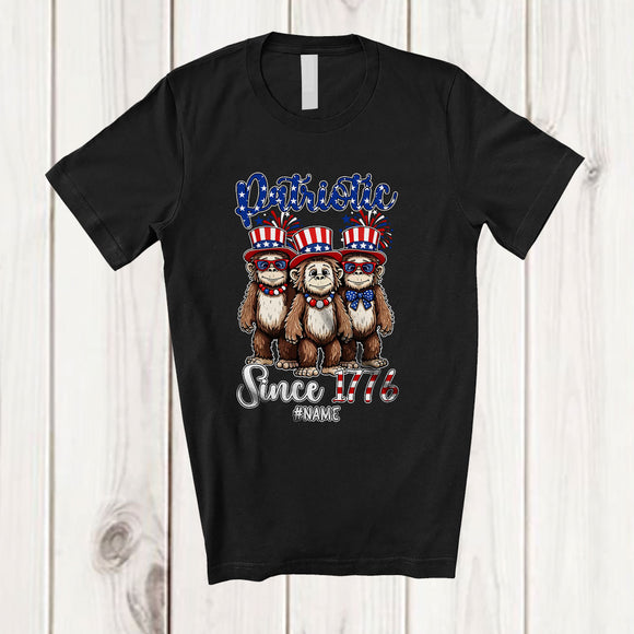 MacnyStore - Personalized Custom Name Awesome Since 1776; Lovely 4th Of July Three Bigfoot US Flag; Patriotic T-Shirt