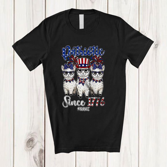 MacnyStore - Personalized Custom Name Awesome Since 1776; Lovely 4th Of July Three Llama US Flag; Patriotic T-Shirt