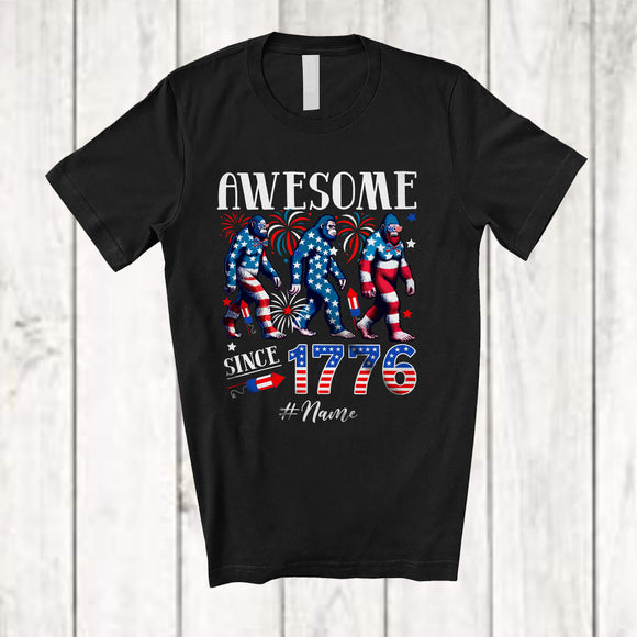 MacnyStore - Personalized Custom Name Awesome Since 1776; Proud 4th Of July Bigfoot Patriotic Family T-Shirt