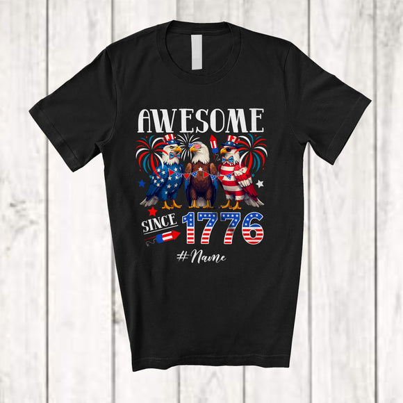 MacnyStore - Personalized Custom Name Awesome Since 1776; Proud 4th Of July Eagle Patriotic Family T-Shirt