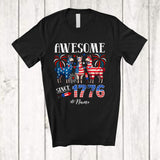 MacnyStore - Personalized Custom Name Awesome Since 1776; Proud 4th Of July Llama Patriotic Family T-Shirt
