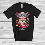MacnyStore - Personalized Custom Name Axolotl Holding Heart; Adorable LGBTQ Rainbow Gay Pride Axolotl T-Shirt