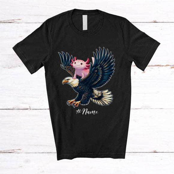 MacnyStore - Personalized Custom Name Axolotl Riding Eagle; Adorable Axolotl Animal Lover; Family Group T-Shirt