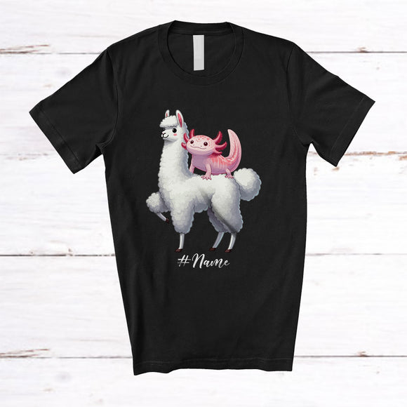 MacnyStore - Personalized Custom Name Axolotl Riding Llama; Adorable Axolotl Animal Lover; Family Group T-Shirt