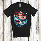 MacnyStore - Personalized Custom Name Axolotl Riding Shark Drinking Eat Pizza; Lovely 4th Of July Patriotic T-Shirt