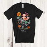 MacnyStore - Personalized Custom Name Axolotl Riding T-Rex Mummy; Scary Halloween Dinosaur Cosplay; Family T-Shirt