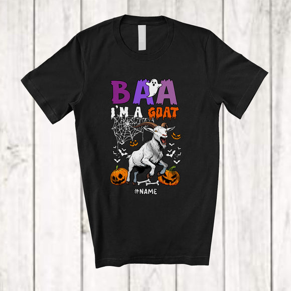 MacnyStore - Personalized Custom Name Baa I'm A Goat; Scary Halloween Goat Boo Ghost Pumpkin; Farmer T-Shirt