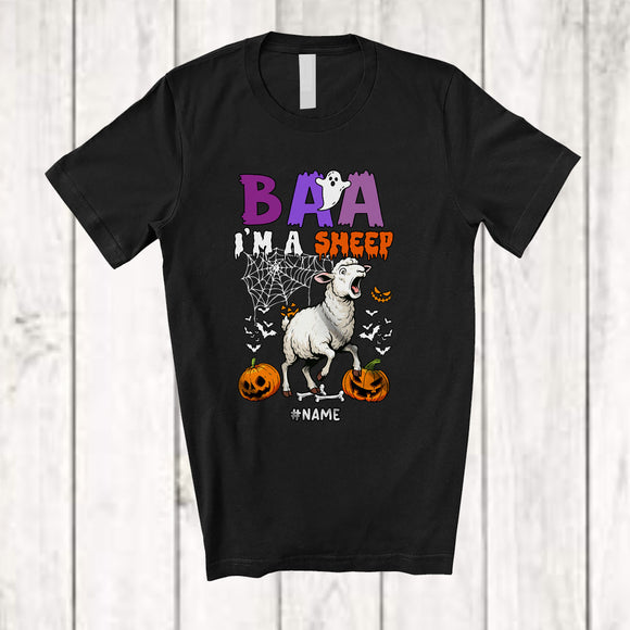 MacnyStore - Personalized Custom Name Baa I'm A Sheep Costume; Sheep Goat Boo Ghost Pumpkin; Farmer T-Shirt