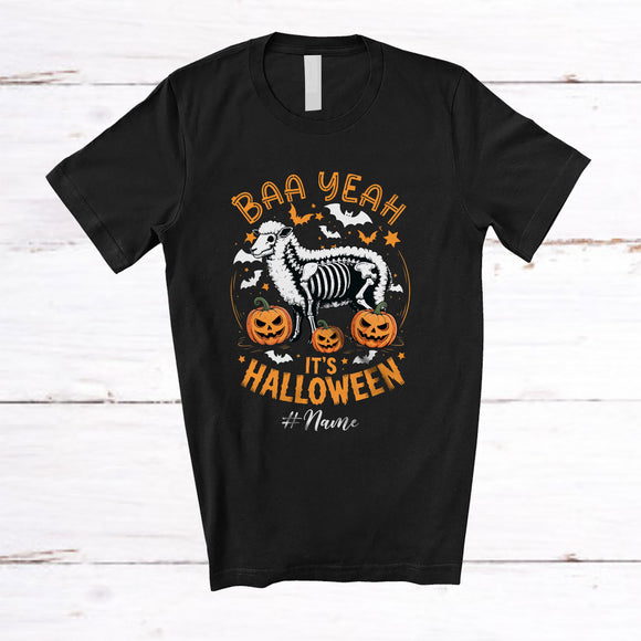 MacnyStore - Personalized Custom Name Baa Yeah It's Halloween; Scary Skeleton Sheep Cosplay; Farm Farmer T-Shirt
