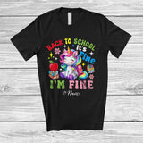 MacnyStore - Personalized Custom Name Back To School I'm Fine; Lovely First Day Of School Unicorn Schoolbag T-Shirt