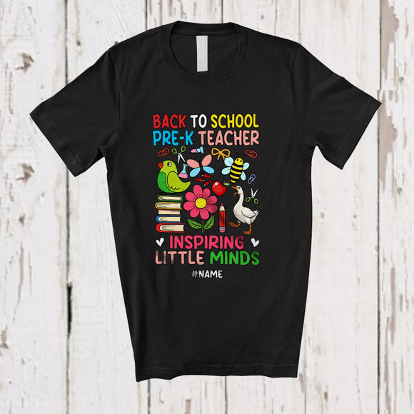 MacnyStore - Personalized Custom Name Back To School Pre-K Teacher Inspiring Minds; Lovely Flower Garden T-Shirt
