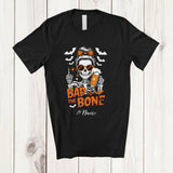 MacnyStore - Personalized Custom Name Bad To The Bone; Cheerful Halloween Skeleton Women Beer; Drinking T-Shirt