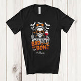 MacnyStore - Personalized Custom Name Bad To The Bone; Cheerful Halloween Skeleton Women Wine; Drinking T-Shirt