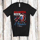 MacnyStore - Personalized Custom Name Badminton Beer Freedom; Joyful 4th of July Drinking Player; Patriotic T-Shirt