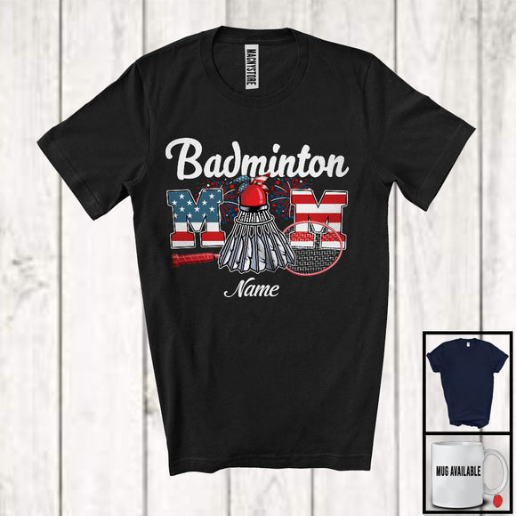 MacnyStore - Personalized Custom Name Badminton Mom, Proud 4th Of July USA Flag Headband, Patriotic Family T-Shirt