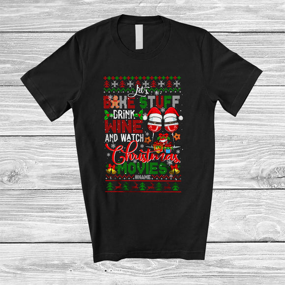 MacnyStore - Personalized Custom Name Bake Stuff Drink Wine Christmas Movies; Amusing Sweater Drinking T-Shirt