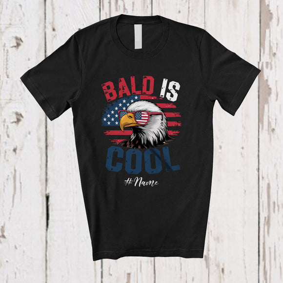 MacnyStore - Personalized Custom Name Bald Is Cool; Amazing 4th of July Day American Flag Eagle Patriotic T-Shirt