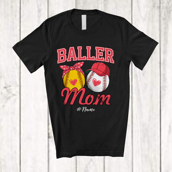 MacnyStore - Personalized Custom Name Baller Mom; Joyful Mother's Day Baseball Softball Player; Family T-Shirt