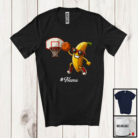 MacnyStore - Personalized Custom Name Banana Playing Basketball, Lovely Fruit Vegan Basketball Sport Player T-Shirt