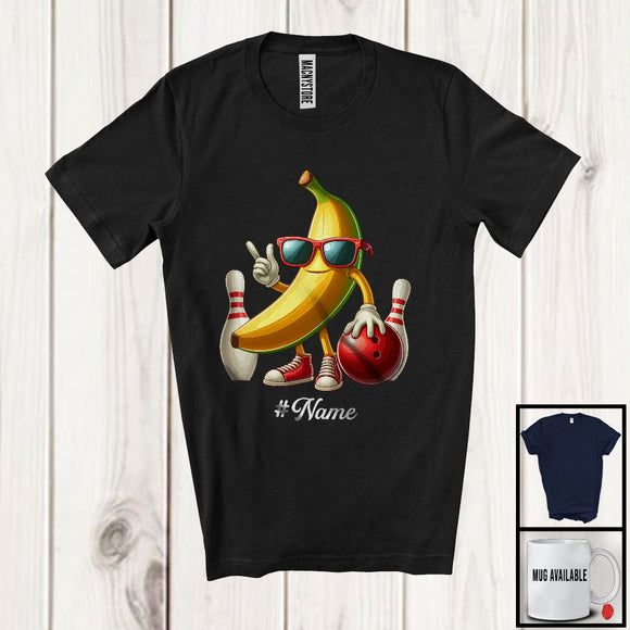 MacnyStore - Personalized Custom Name Banana Playing Bowling, Lovely Fruit Vegan Bowling Sport Player T-Shirt