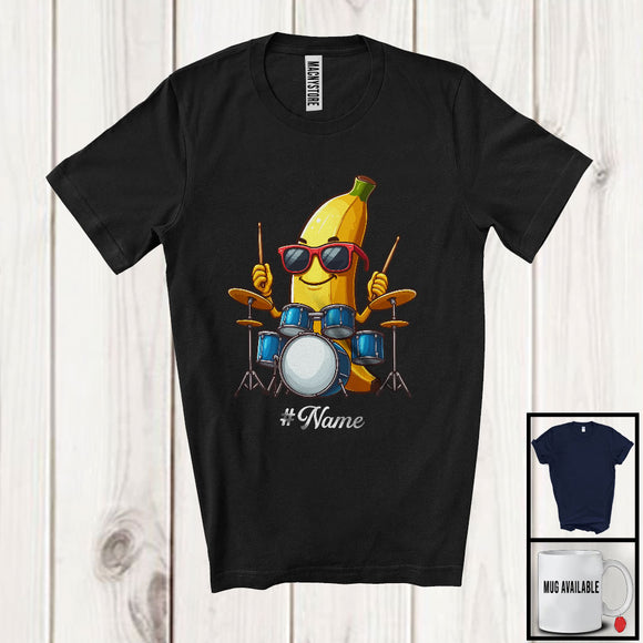 MacnyStore - Personalized Custom Name Banana Playing Drum, Lovely Fruit Vegan Drum Musical Instrument T-Shirt