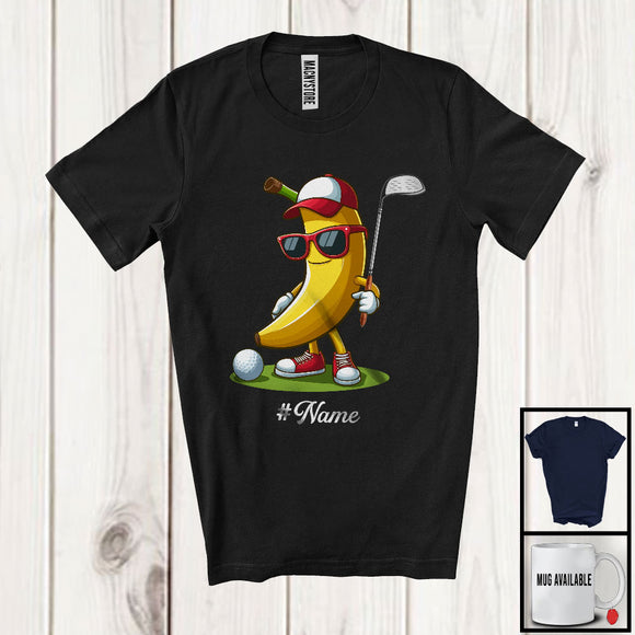 MacnyStore - Personalized Custom Name Banana Playing Golf, Lovely Fruit Vegan Golf Sport Player T-Shirt