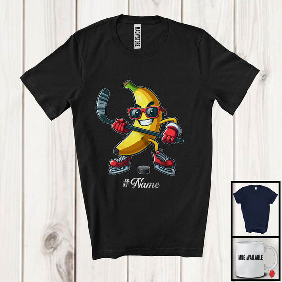 MacnyStore - Personalized Custom Name Banana Playing Hockey, Lovely Fruit Vegan Hockey Sport Player T-Shirt