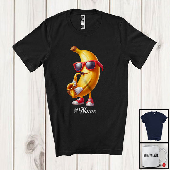 MacnyStore - Personalized Custom Name Banana Playing Saxophone, Lovely Fruit Vegan Saxophone Musical Instrument T-Shirt