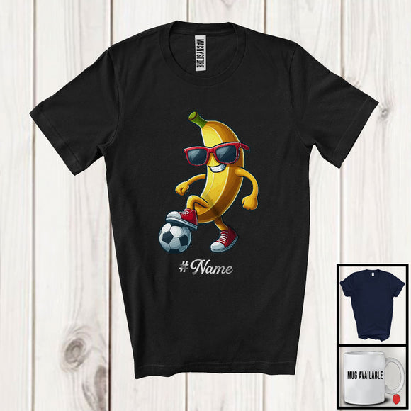 MacnyStore - Personalized Custom Name Banana Playing Soccer, Lovely Fruit Vegan Soccer Sport Player T-Shirt