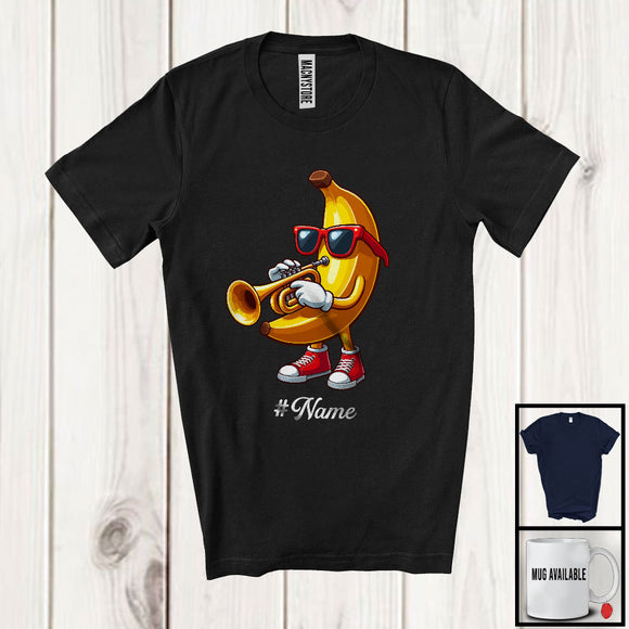 MacnyStore - Personalized Custom Name Banana Playing Trumpet, Lovely Fruit Vegan Trumpet Musical Instrument T-Shirt