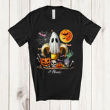 MacnyStore - Personalized Custom Name Banana Wearing Ghost Boo Costume; Creepy Halloween Fruit Vegan T-Shirt